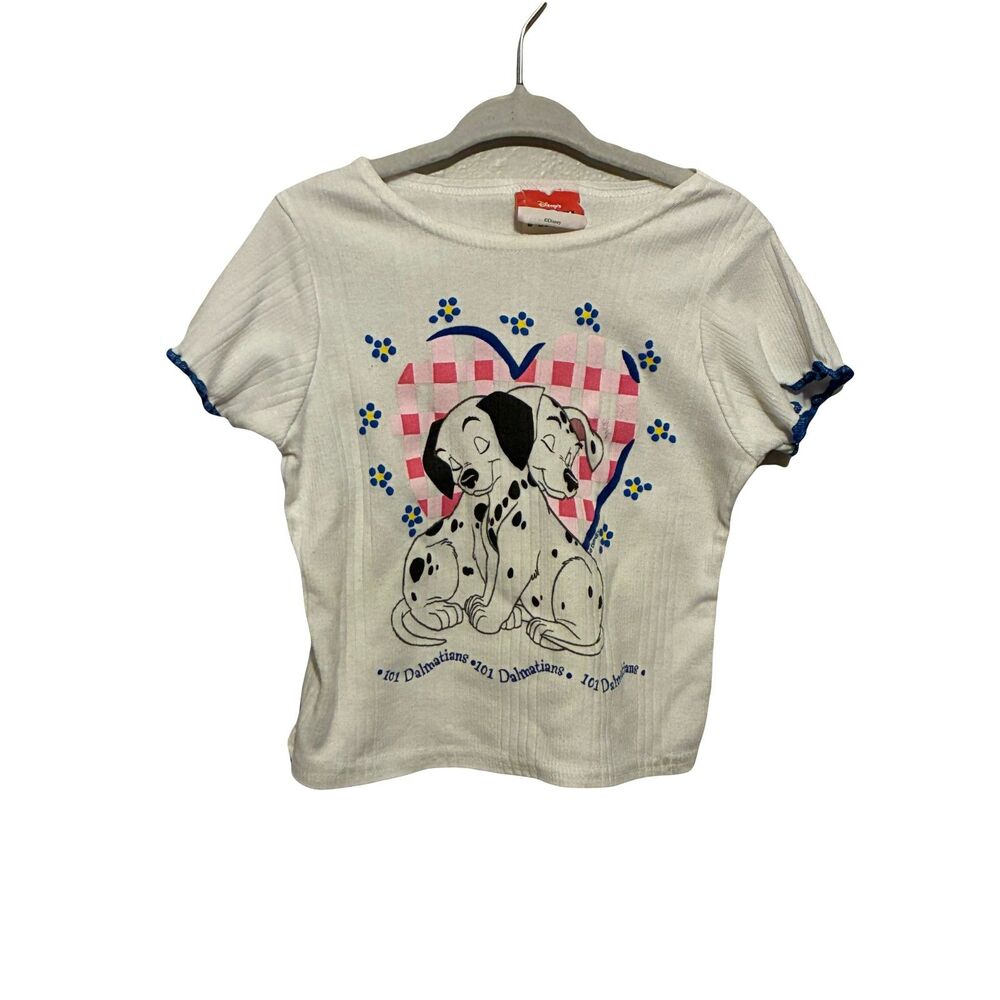 Vintage Disney 101 Dalmatians Puppy Heart Graphic Ribbed T-Shirt Girls RARE